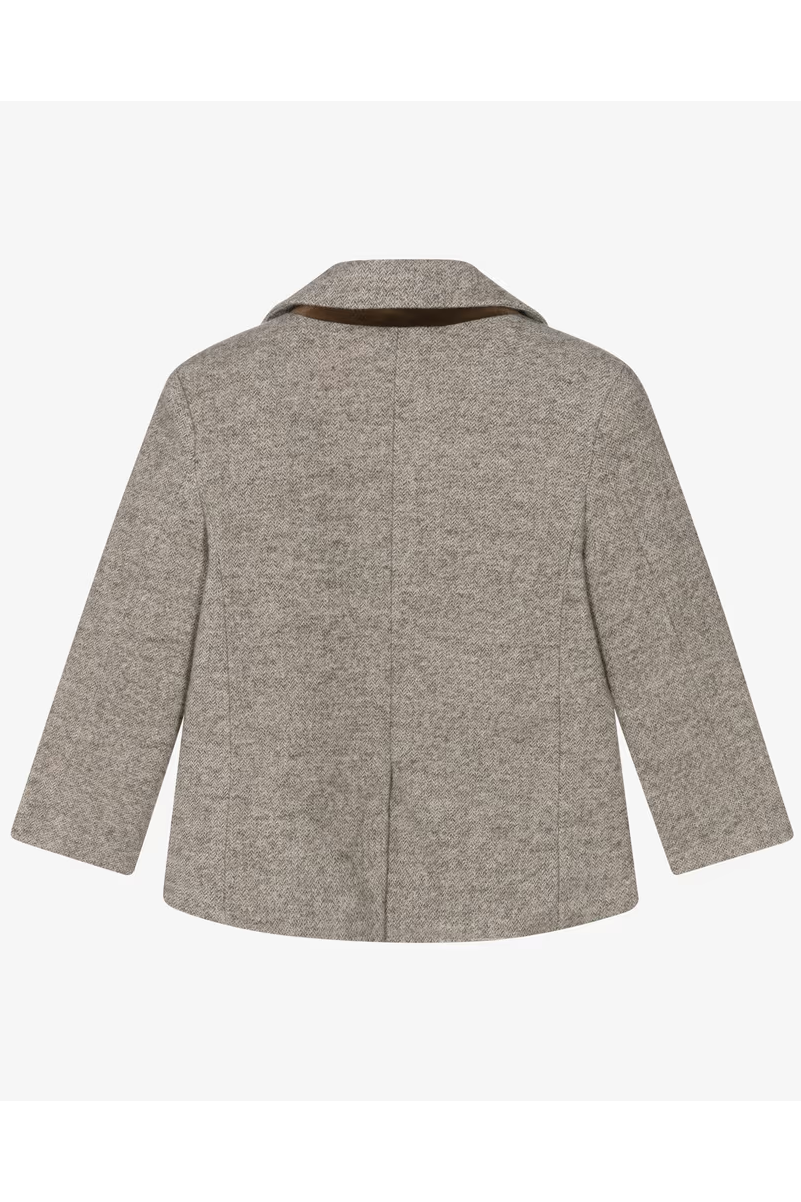 Oat Herringbone & Brown Velvet Single Breasted 3 Piece Suit Set