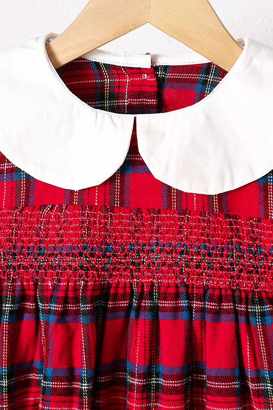 Red Green Plaid Lace Trim A-Line Party Dress