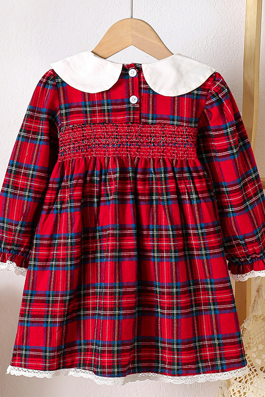 Red Green Plaid Lace Trim A-Line Party Dress