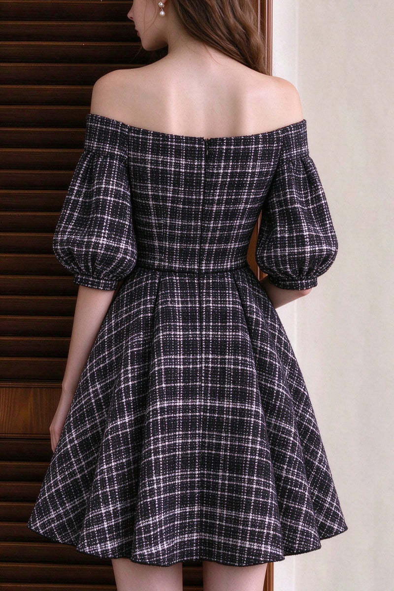 Black And White Tweed A-line Flower Girl Dress