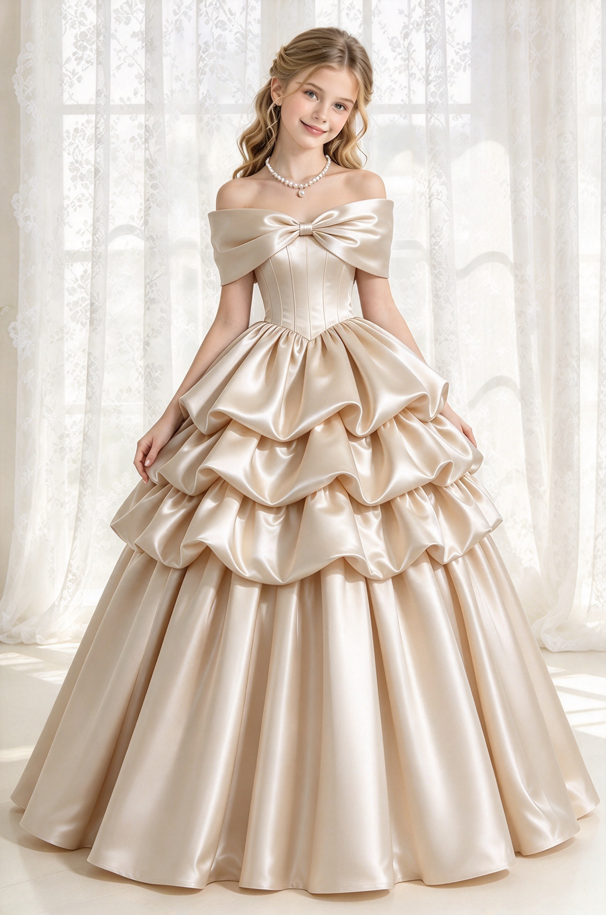 Burgundy Satin Off Shoulder Bow Tiered Cake A-Line Dress
