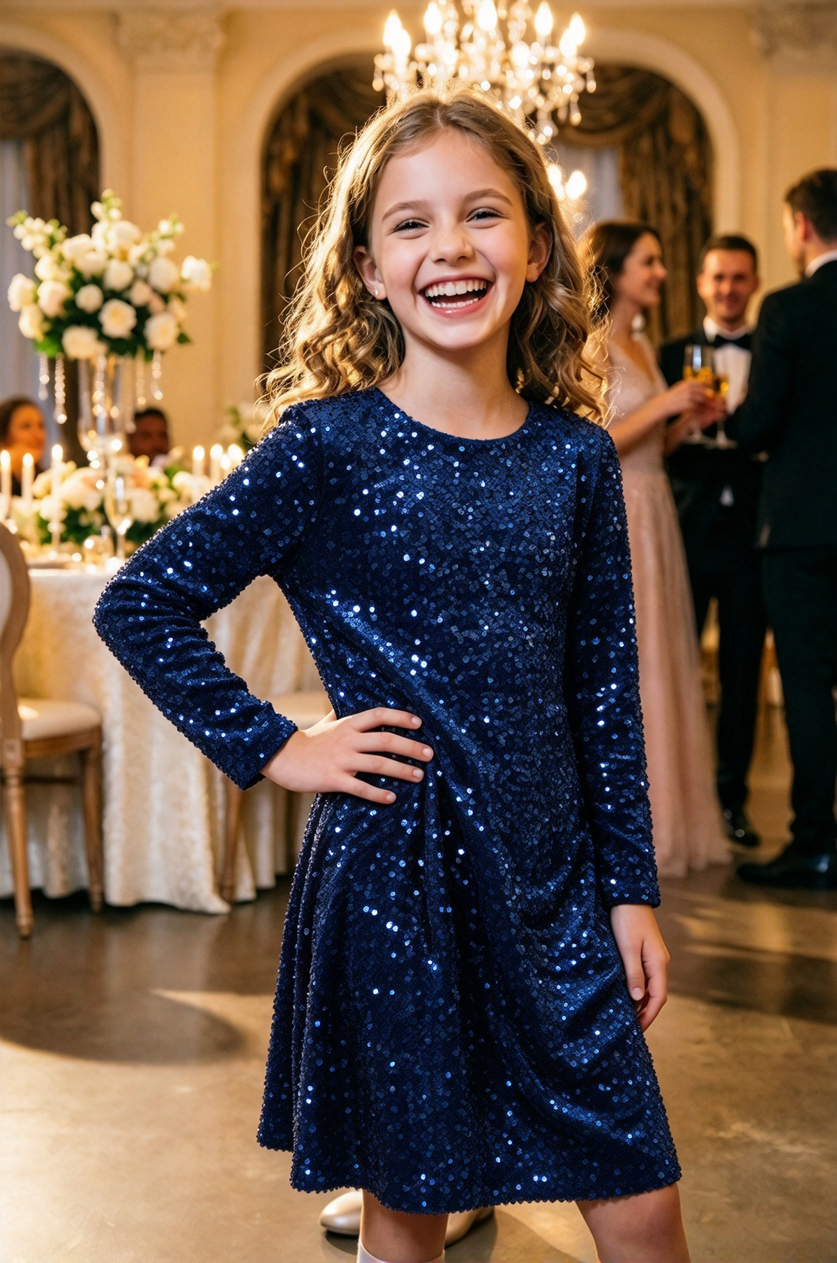 Light Pink Sequin Velvet Long Sleeve A-Line Party Dress