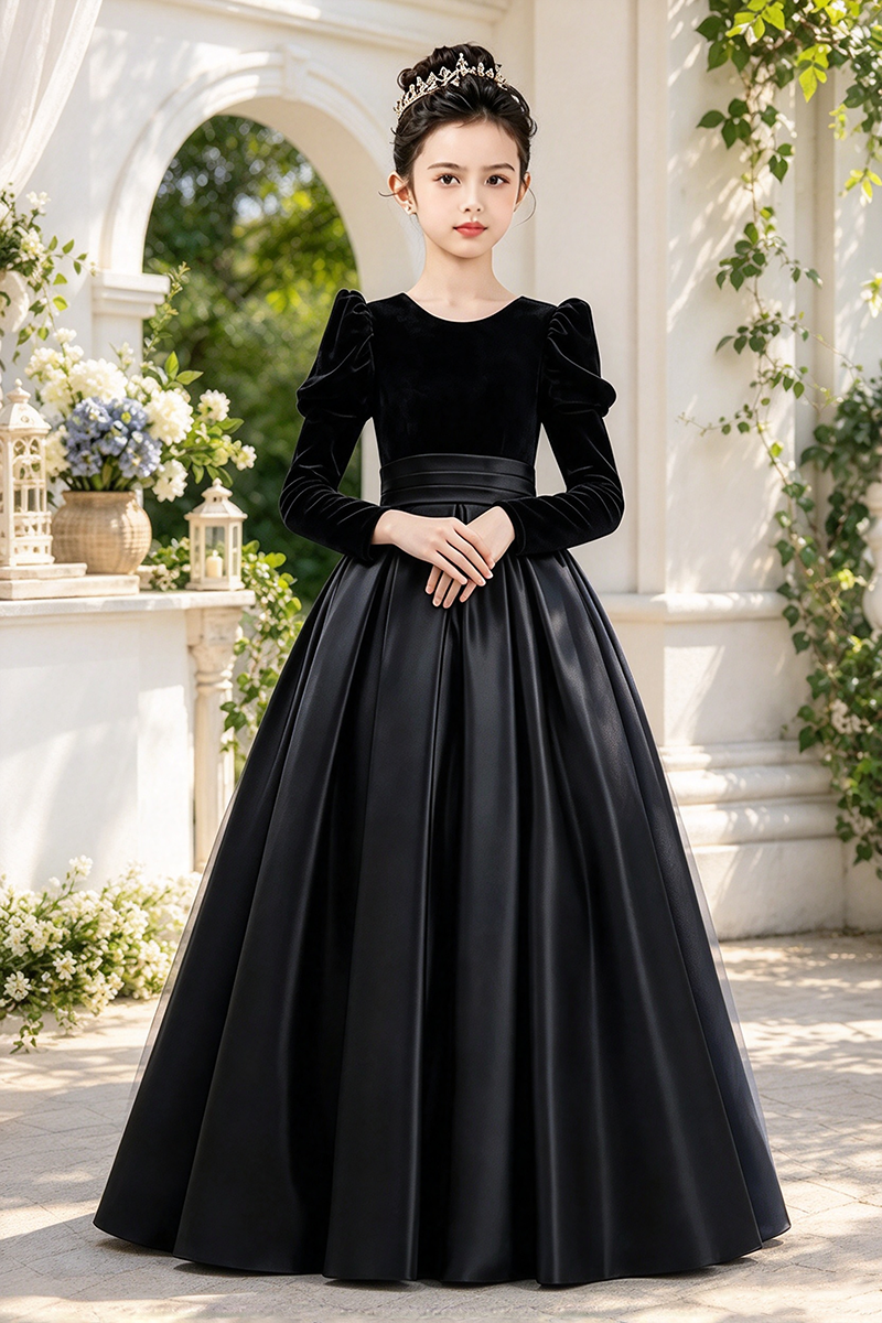 Girls Burgundy Velvet Sati Dress