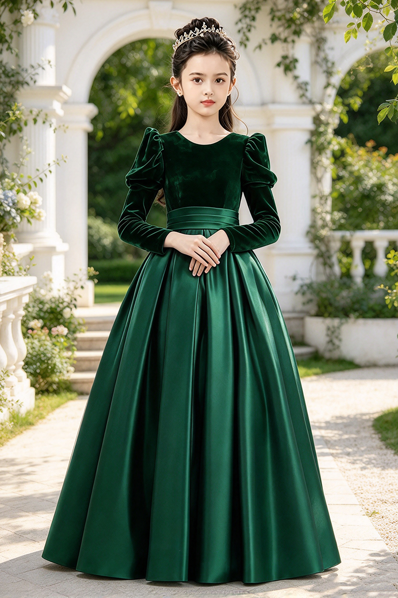 Girls Burgundy Velvet Sati Dress