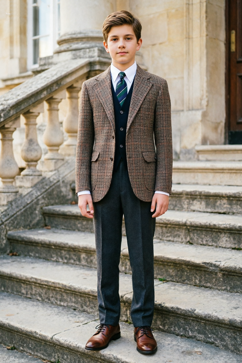 Boys Brown Tweed 2-Piece Suit with Notch Lapel