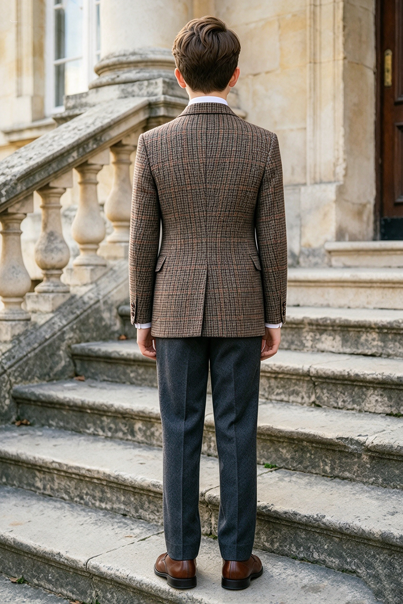Boys Brown Tweed 2-Piece Suit with Notch Lapel