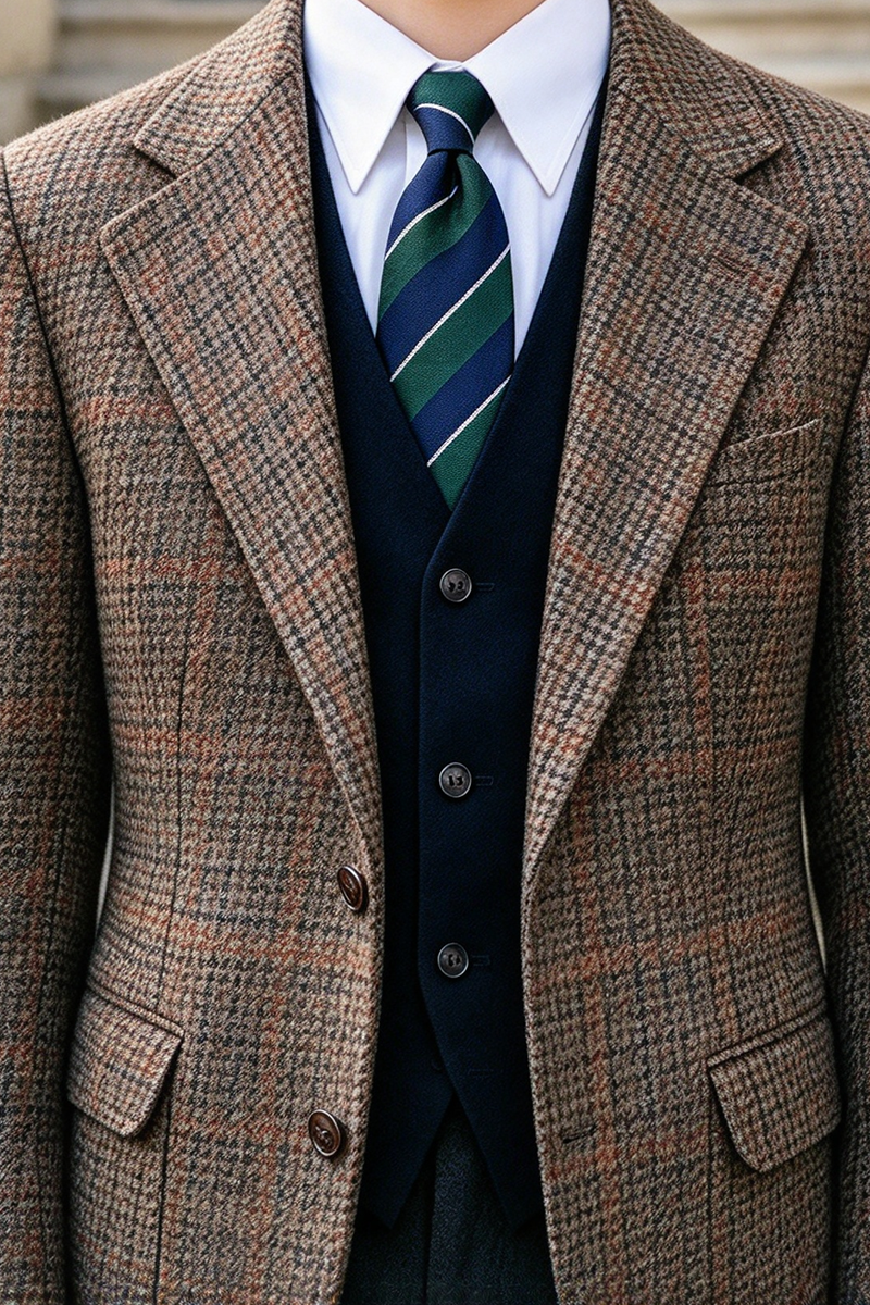 Boys Brown Tweed 2-Piece Suit with Notch Lapel
