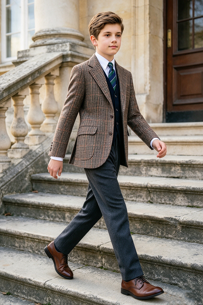 Boys Brown Tweed 2-Piece Suit with Notch Lapel