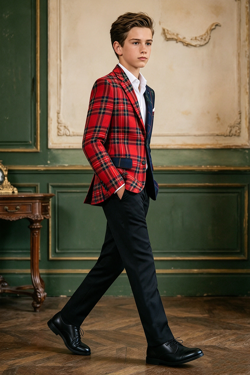 Boys Color Block with Notched Lapel 2-Piece Suit