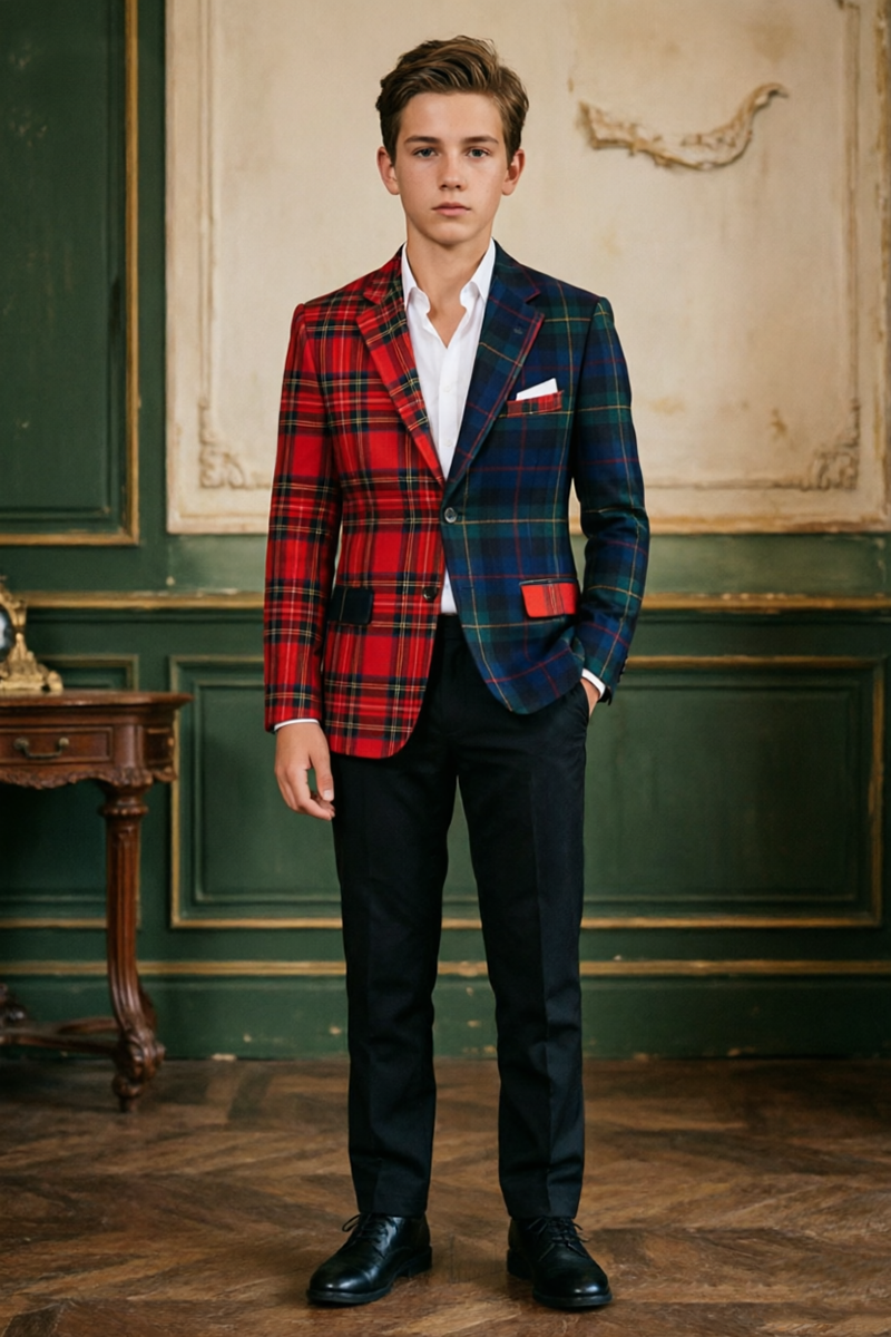 Boys Color Block with Notched Lapel 2-Piece Suit
