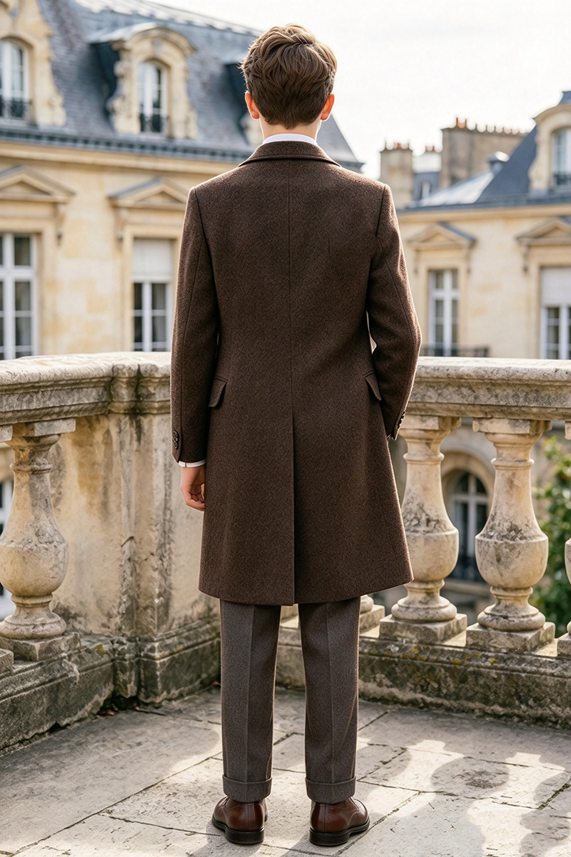 Boys Brown Overcoat with Notched Lapel 2-Piece Suit