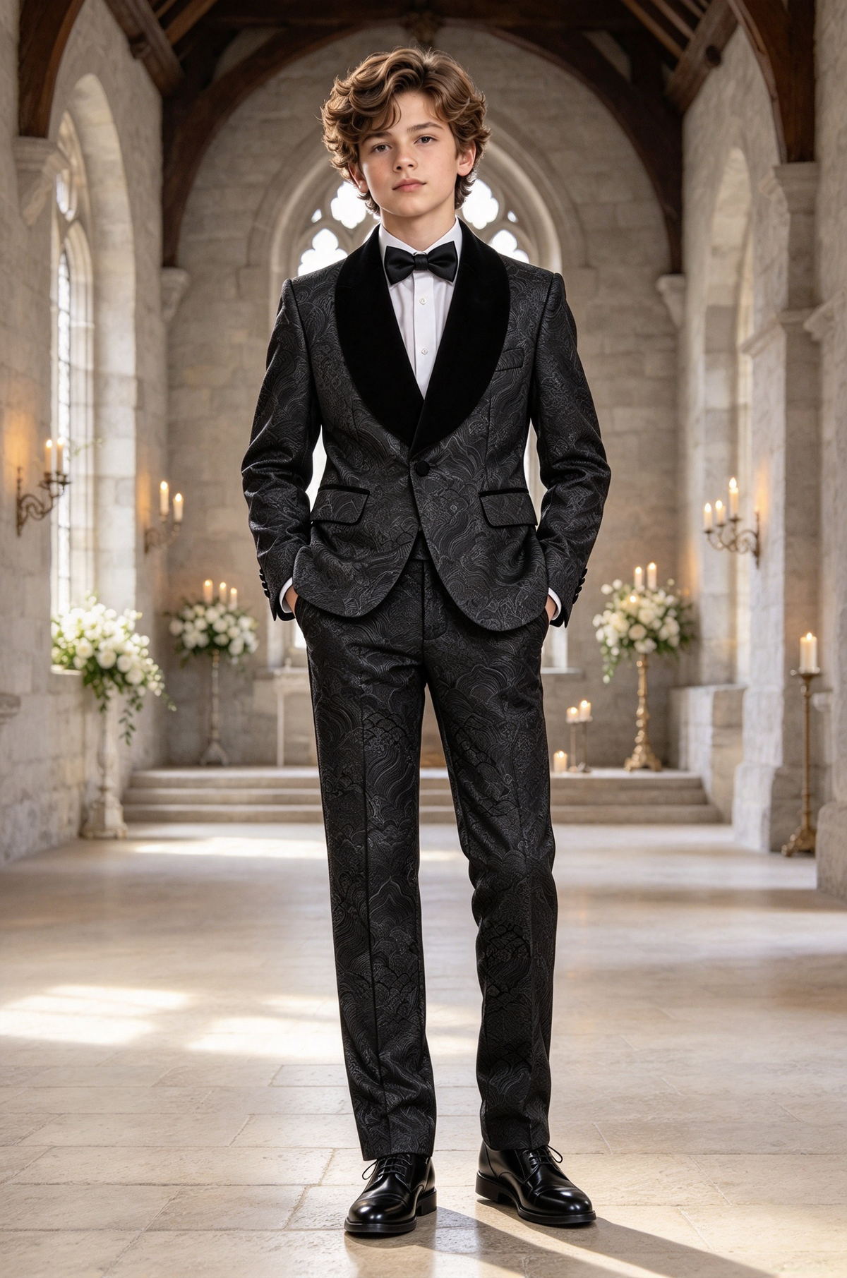 Black Jacquard Tuxedo 2-Piece Suit with Velvet Lapel