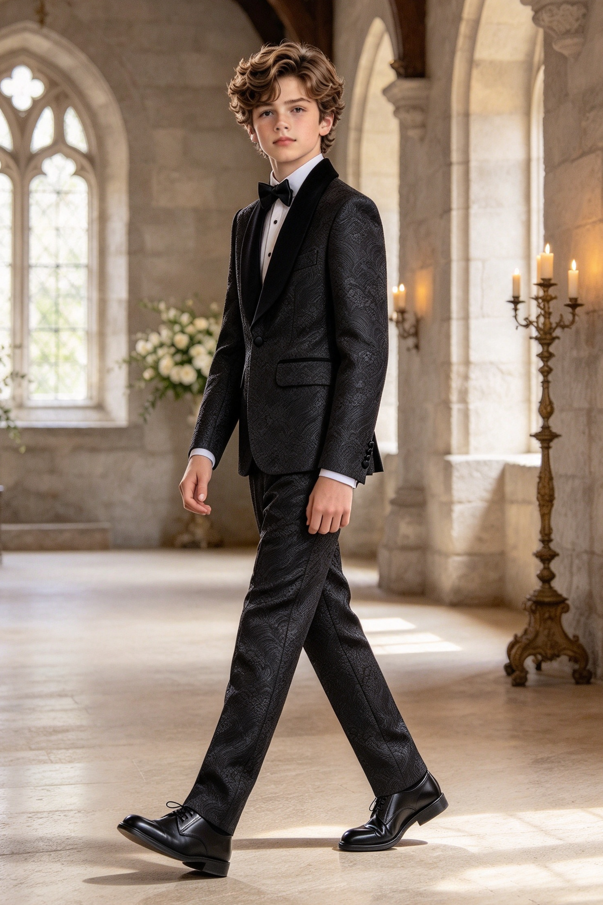 Black Jacquard Tuxedo 2-Piece Suit with Velvet Lapel