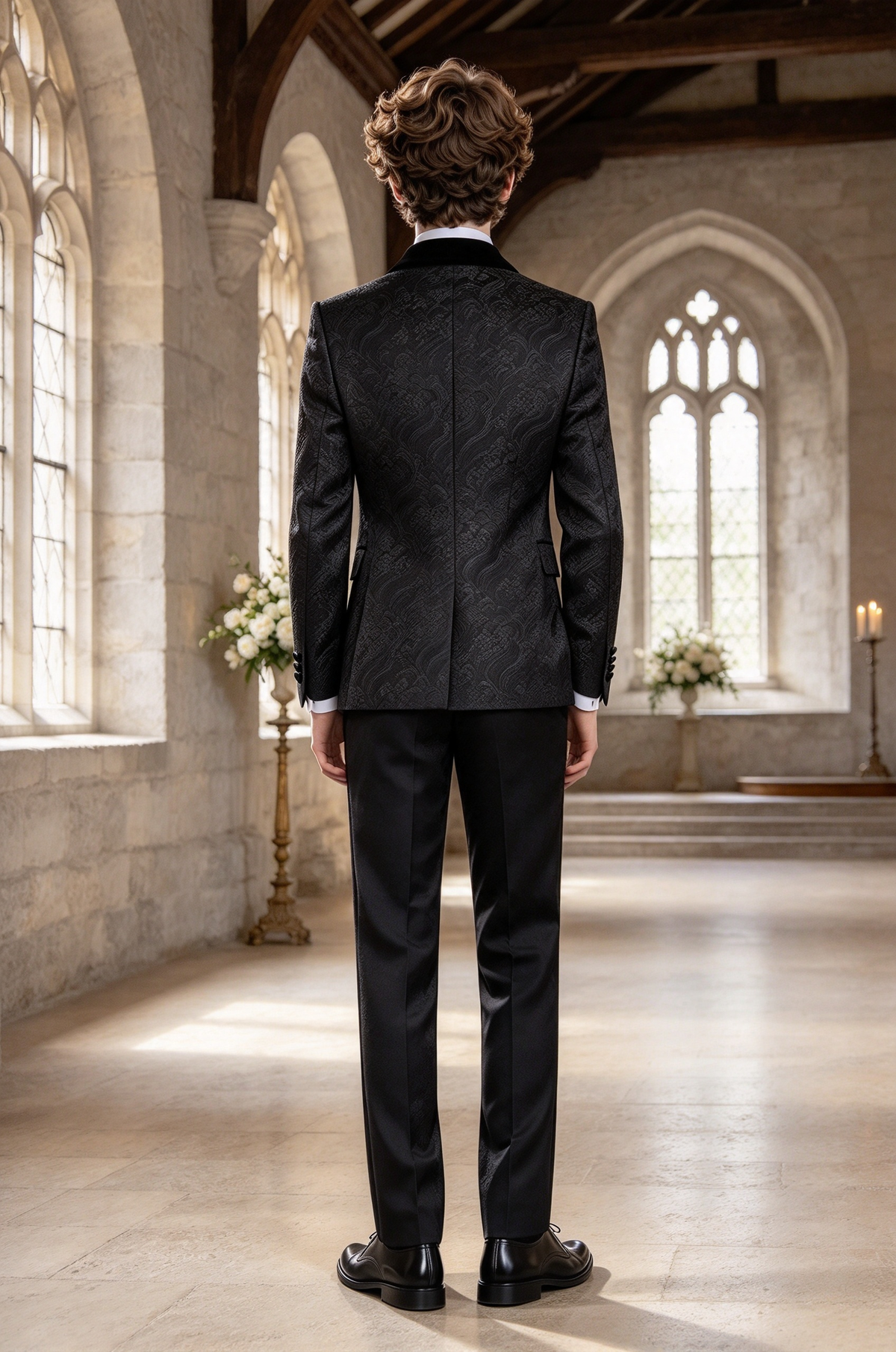 Black Jacquard Tuxedo 2-Piece Suit with Velvet Lapel