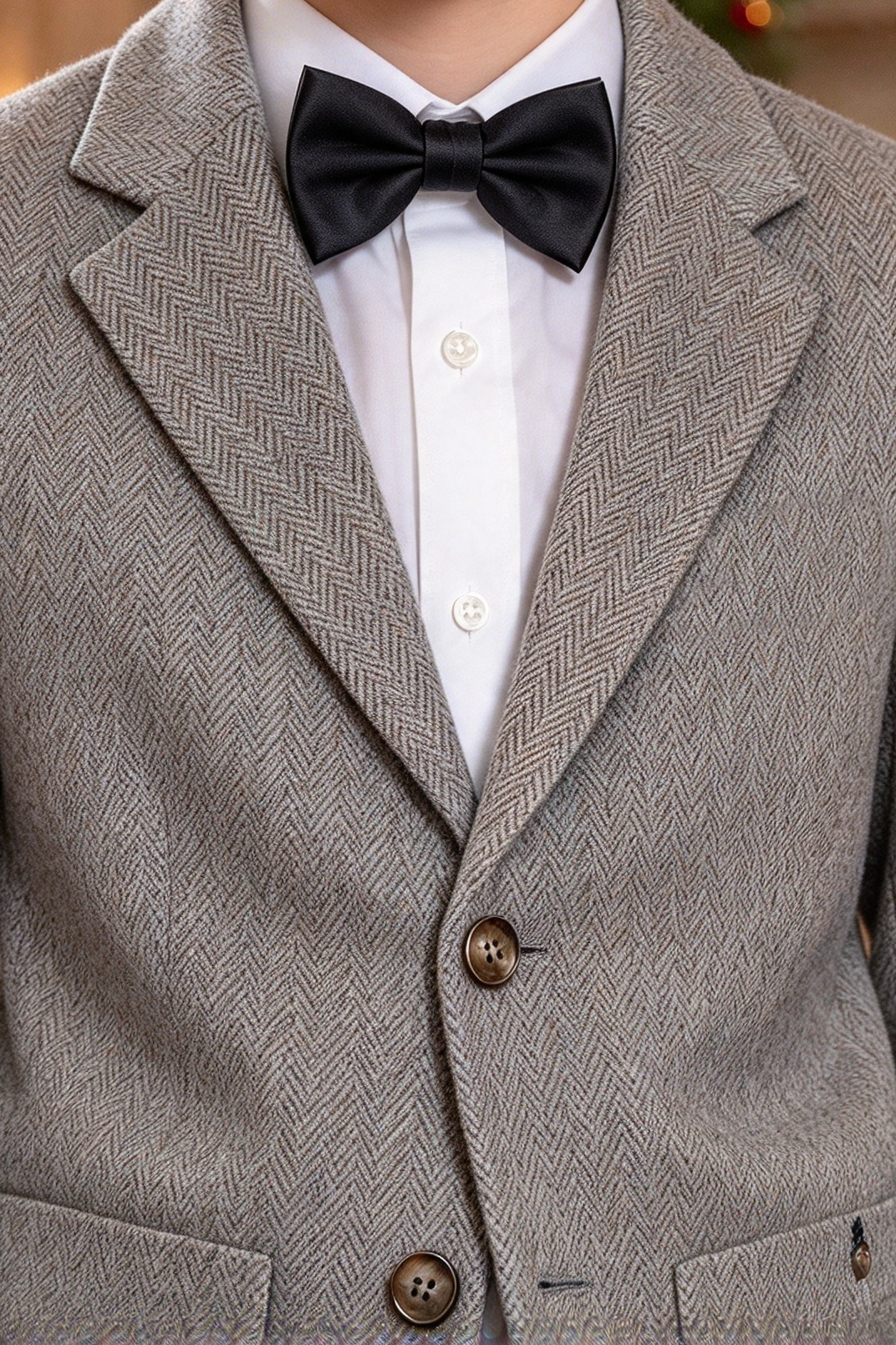 Light Grey Herringbone Single Breasted Blazer Jacket