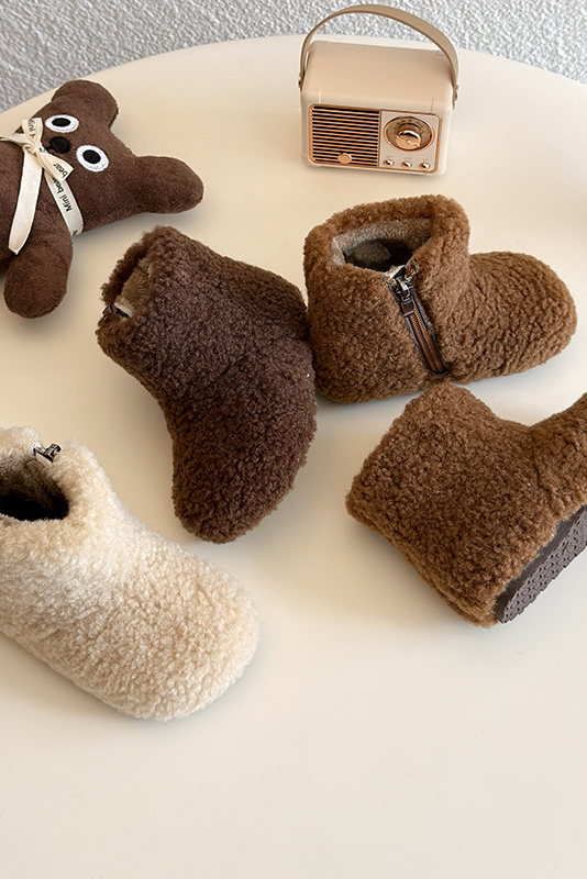 Kids Ivory Faux Fur Warm Ankle Boots