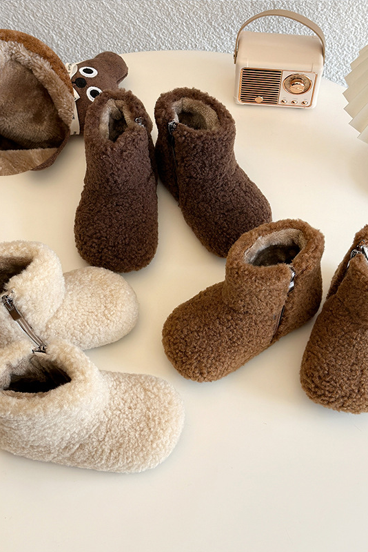 Kids Ivory Faux Fur Warm Ankle Boots