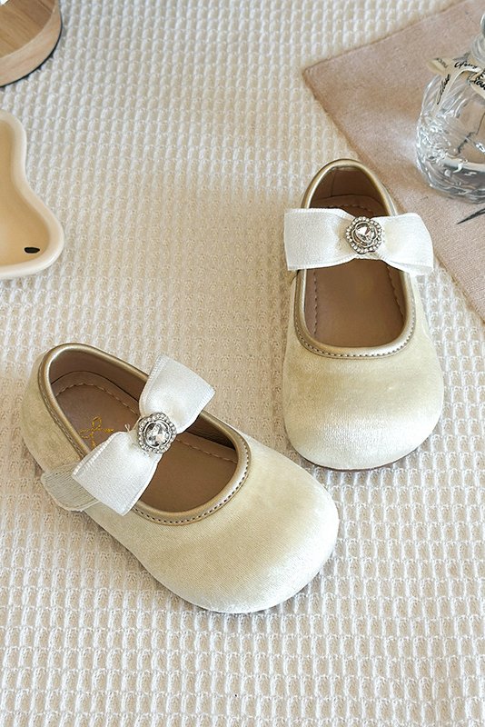 Pink Velvet Bow Rhinestone Princess Mary Jane Shoes