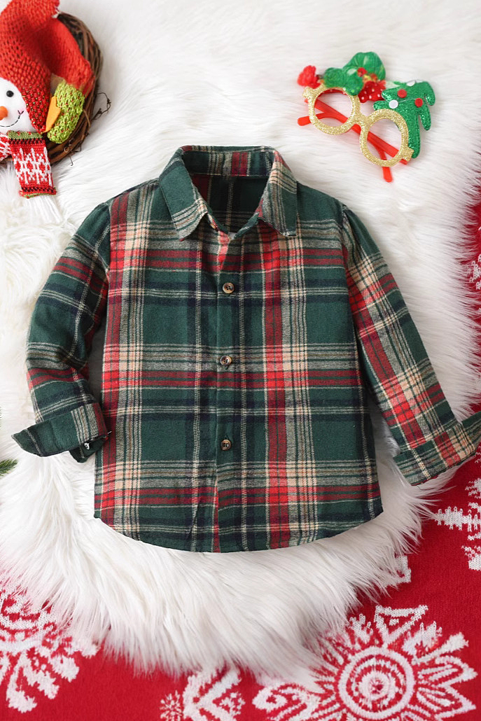 Green Plaid Long Sleeve Button Down Shirt