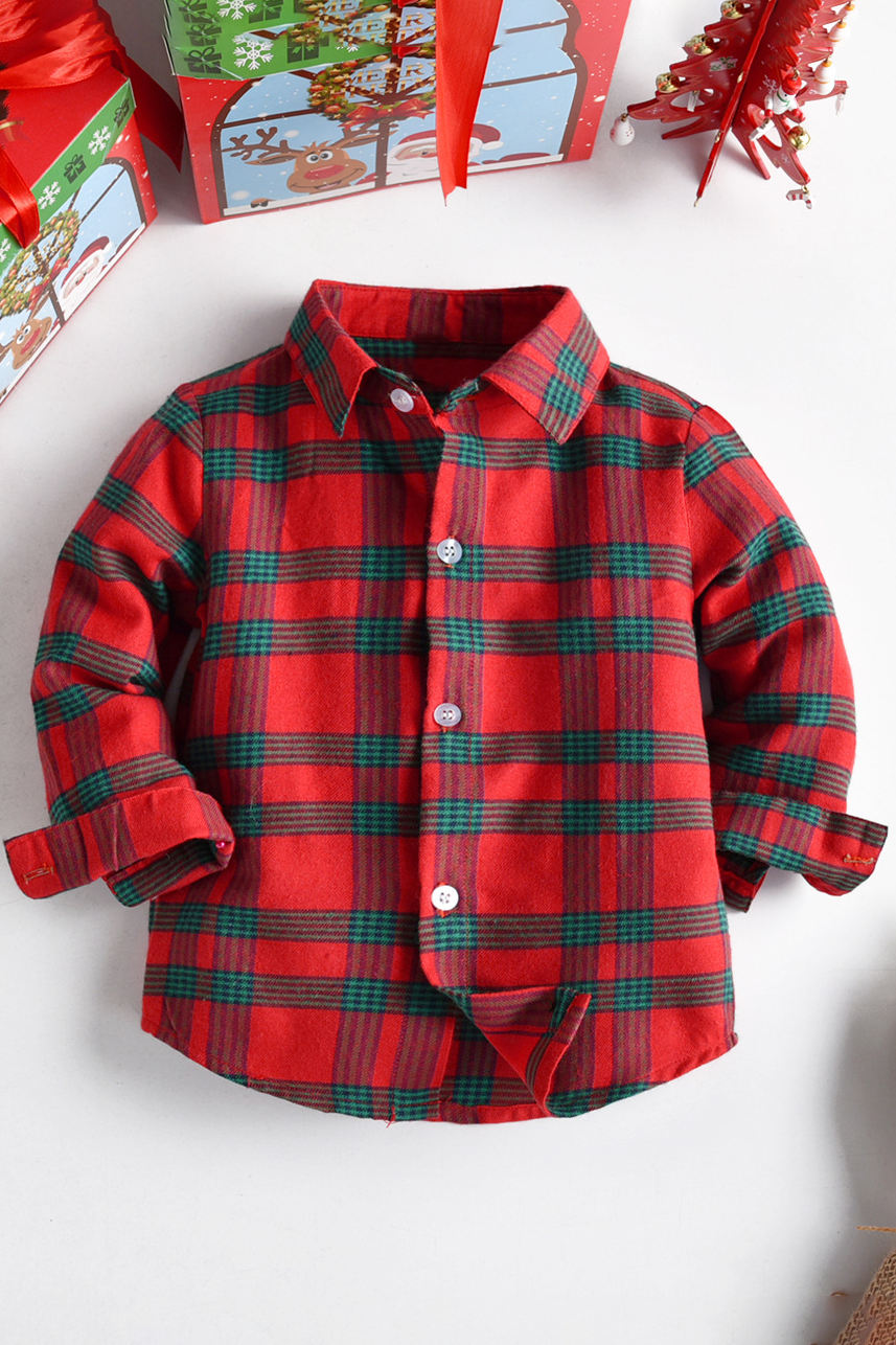 Red Plaid Long Sleeve Button Down Shirt