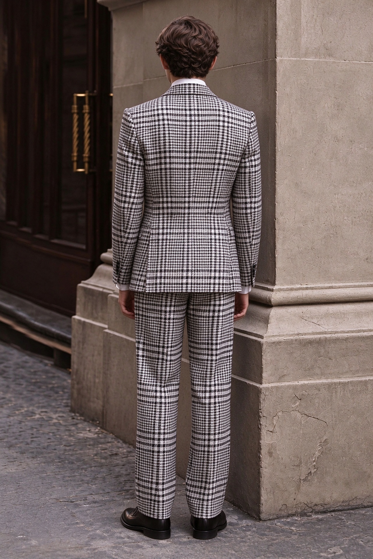 Black & White Houndstooth Single Breasted 3 Piece Suit Set