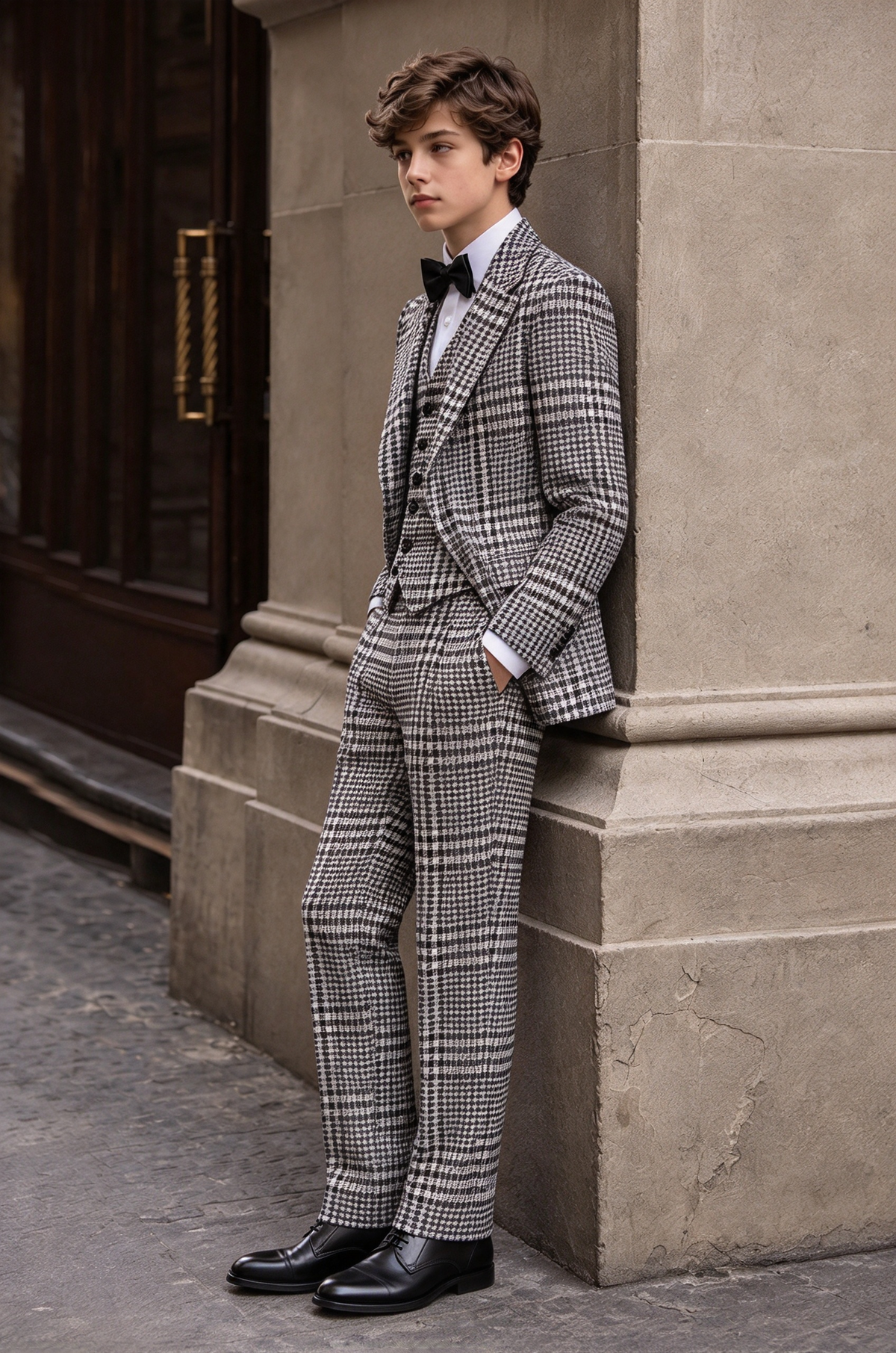 Black & White Houndstooth Single Breasted 3 Piece Suit Set