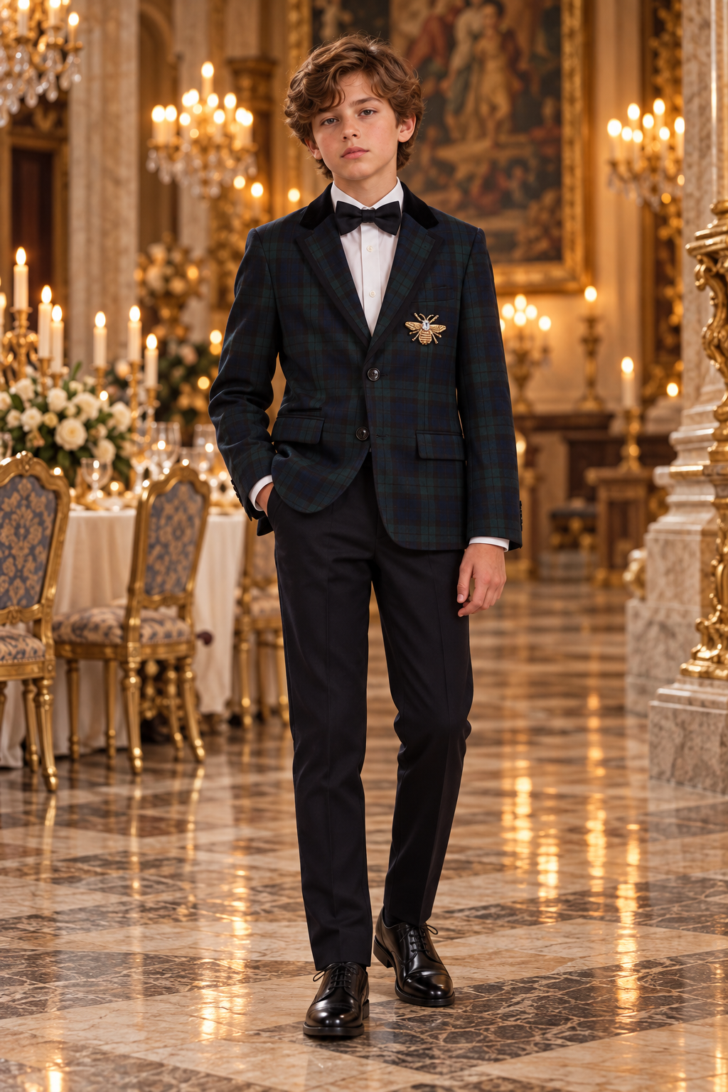 Dark Green Tartan & Velvet Lapel Single Breasted 2-Piece Suit