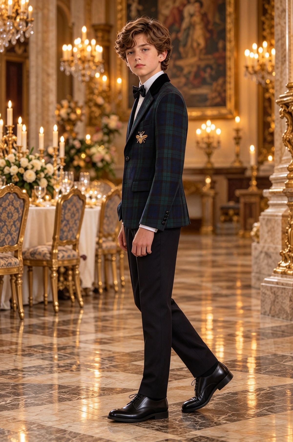 Dark Green Tartan & Velvet Lapel Single Breasted 2-Piece Suit
