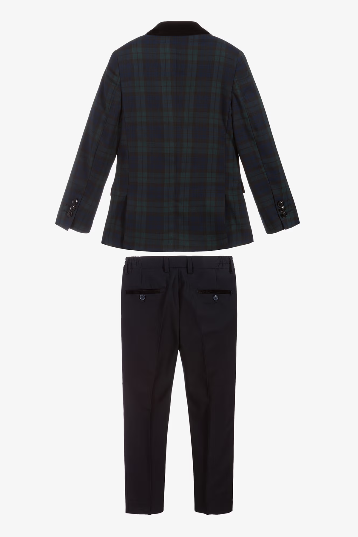 Dark Green Tartan & Velvet Lapel Single Breasted 2-Piece Suit