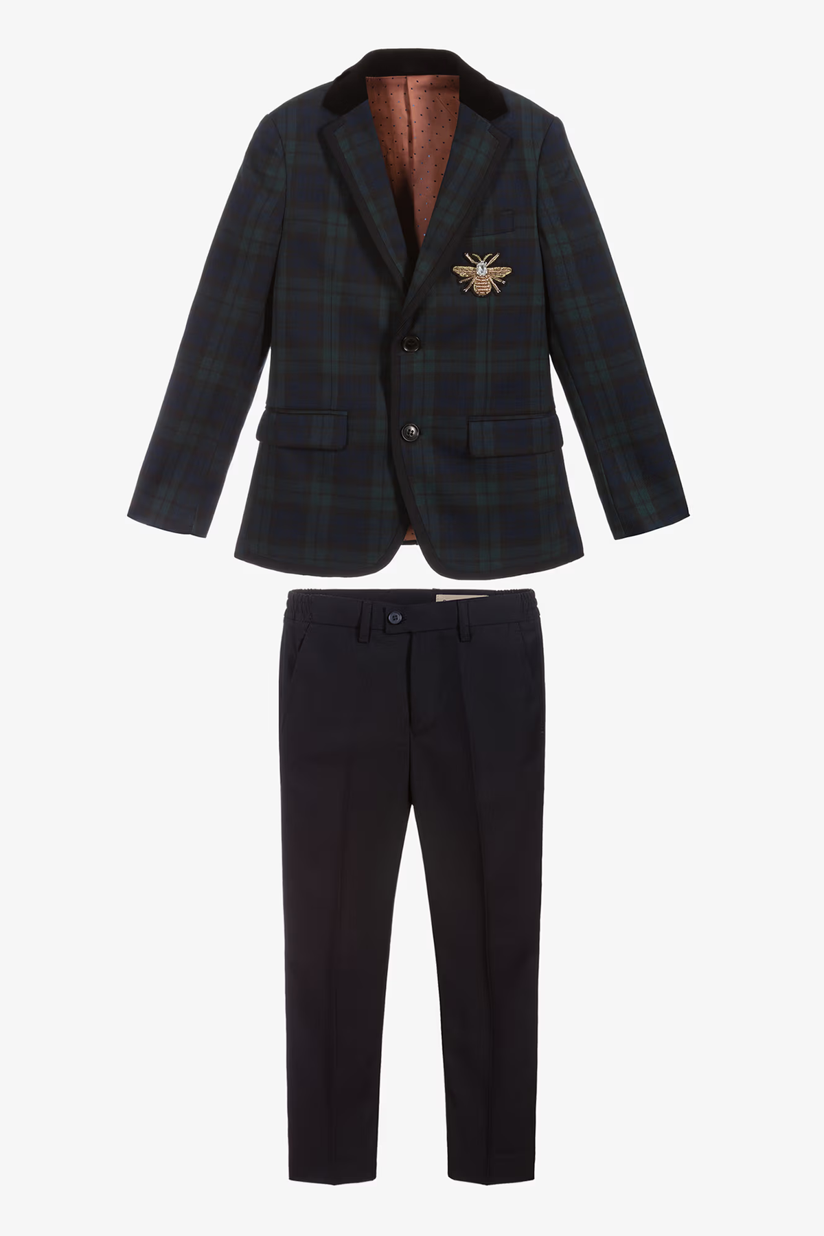 Dark Green Tartan & Velvet Lapel Single Breasted 2-Piece Suit