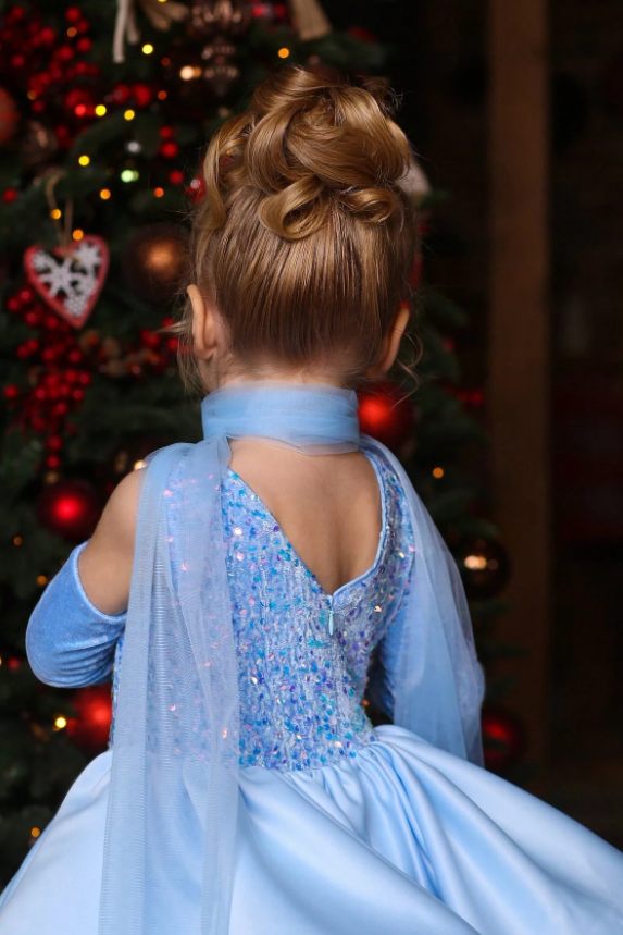 Light Blue Velvet Sequin Satin A-Line Party Dress