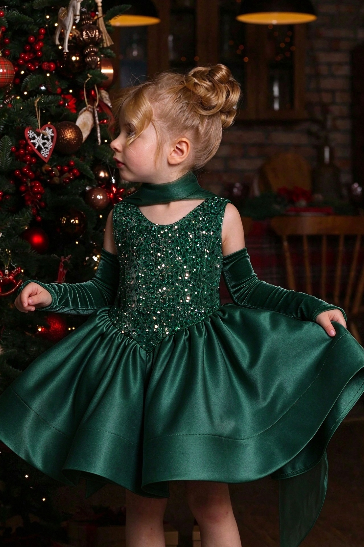 Light Blue Velvet Sequin Satin A-Line Party Dress