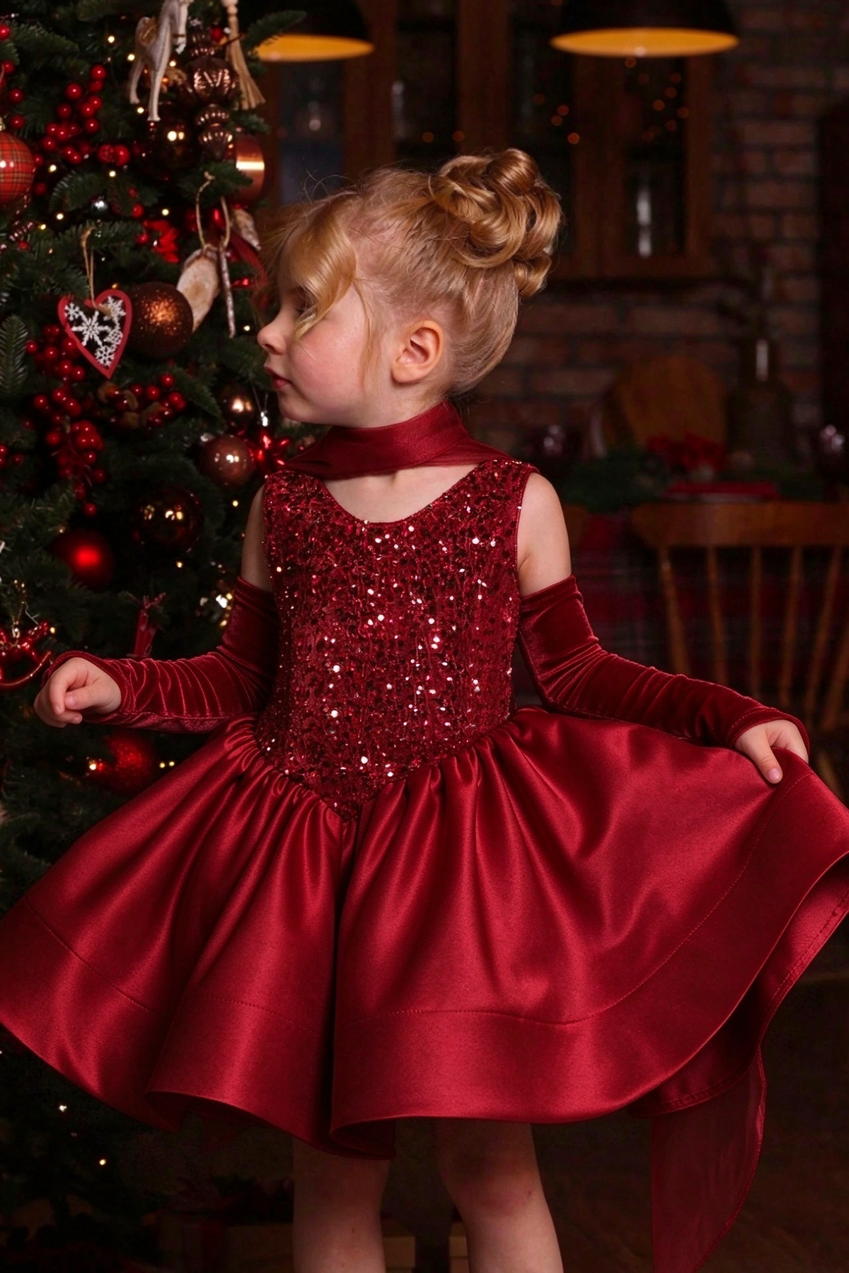 Light Blue Velvet Sequin Satin A-Line Party Dress