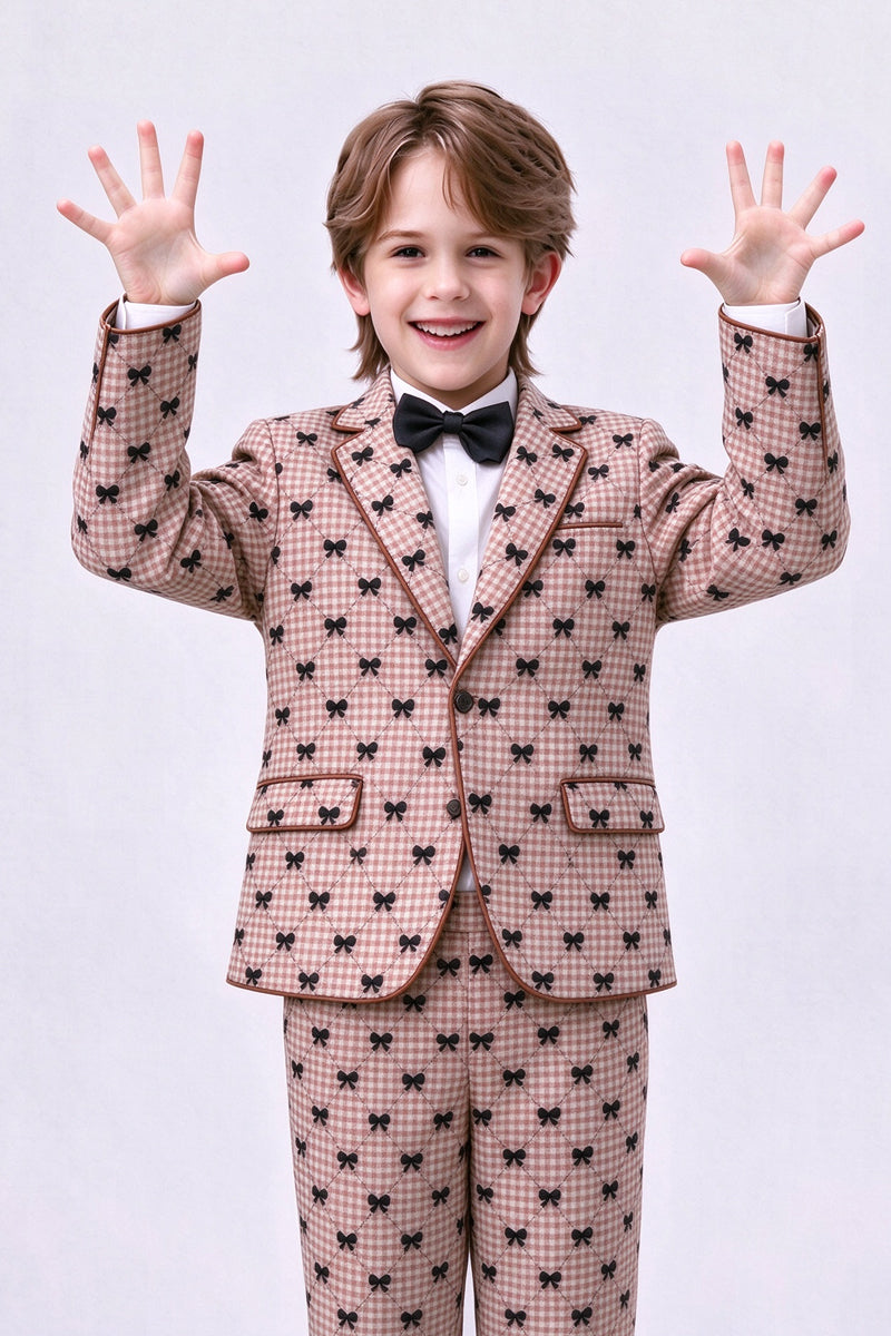 Pink Plaid with Bow Single-Breasted 2-Piece Suit