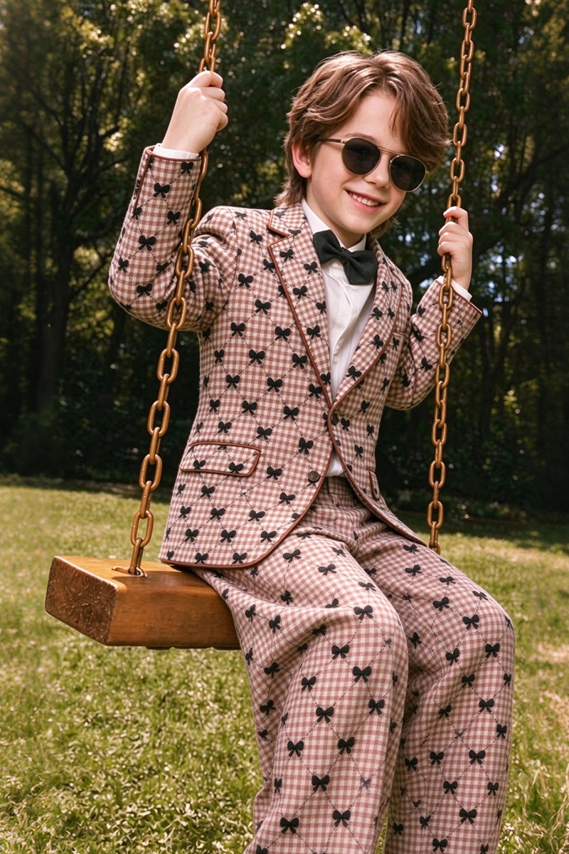 Pink Plaid with Bow Single-Breasted 2-Piece Suit