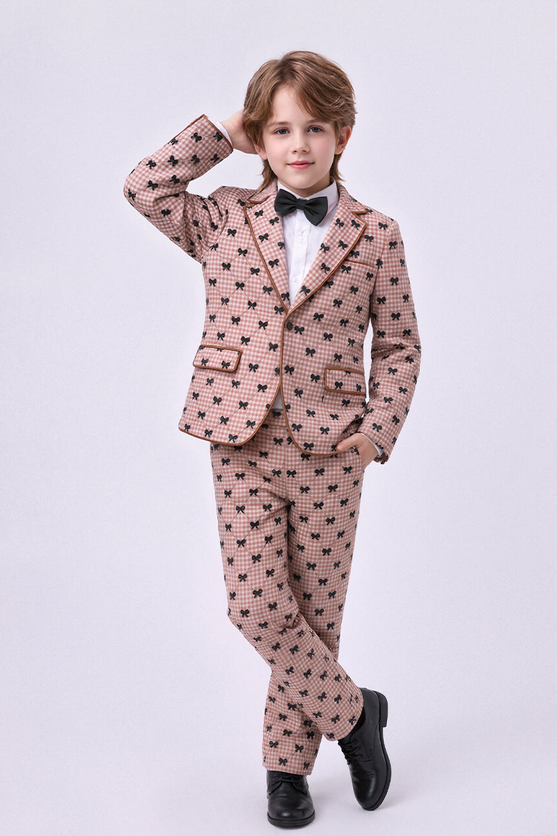 Pink Plaid with Bow Single-Breasted 2-Piece Suit