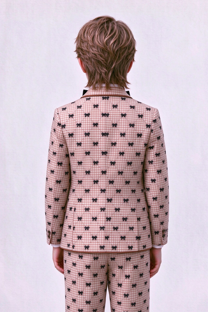 Pink Plaid with Bow Single-Breasted 2-Piece Suit
