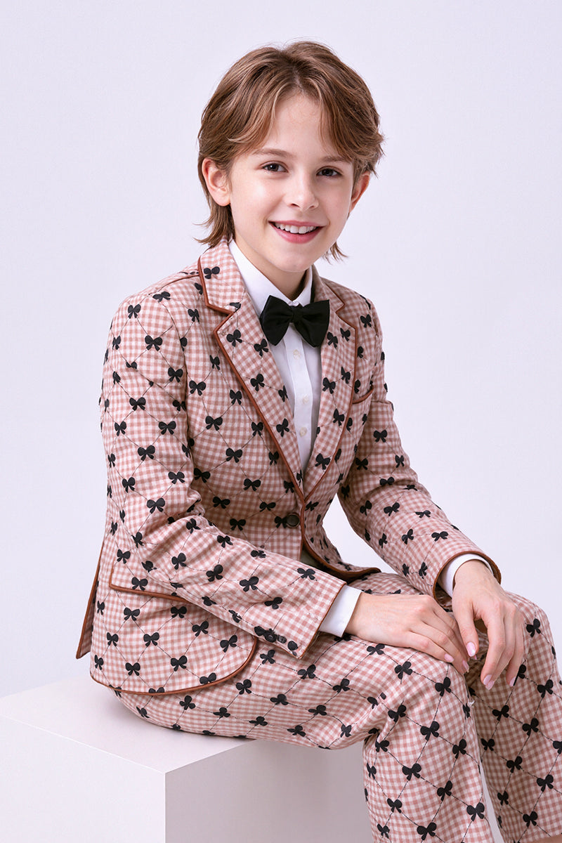 Pink Plaid with Bow Single-Breasted 2-Piece Suit