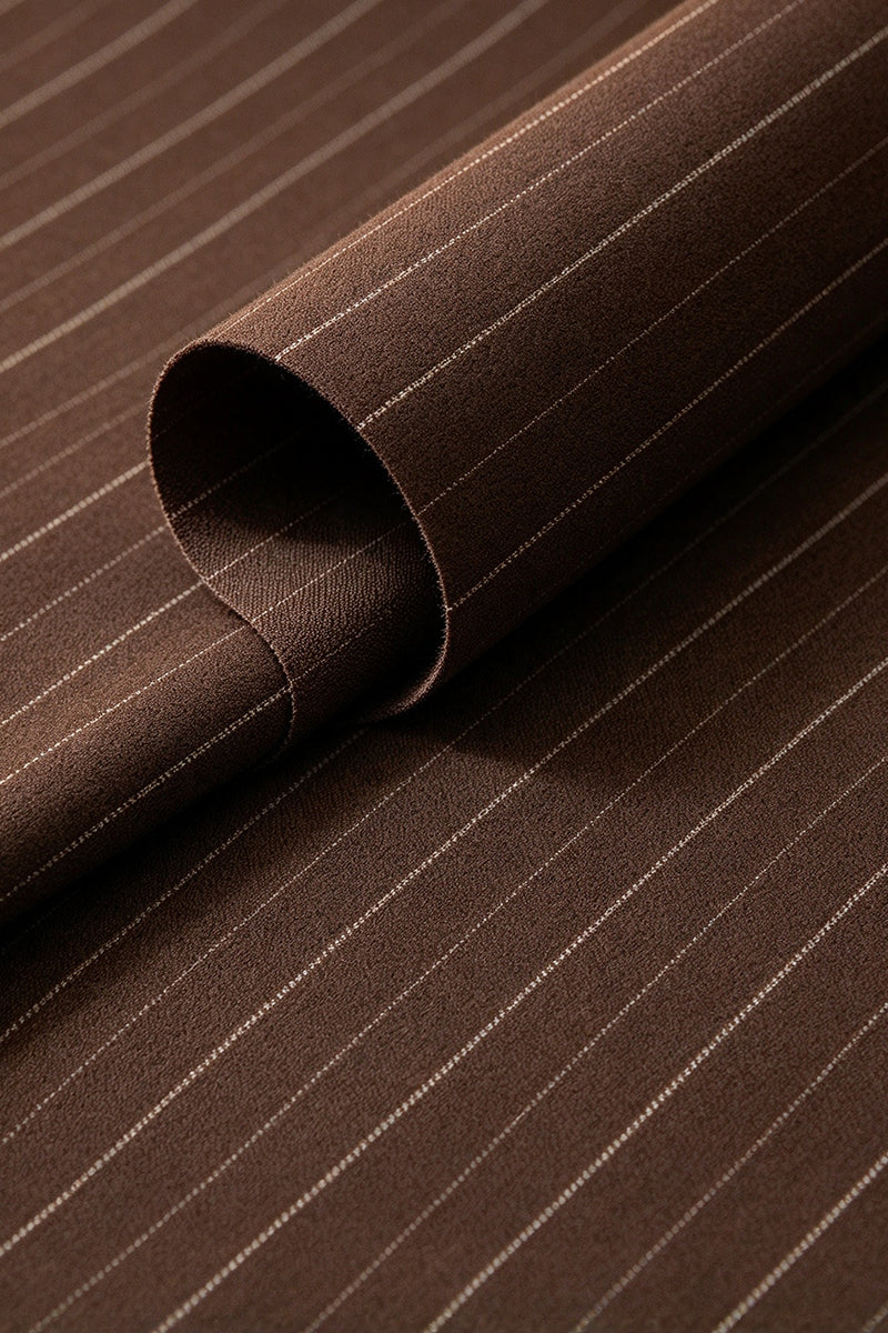 Boys Brown Pinstripe with Mandarin Collar 2-Piece Suit