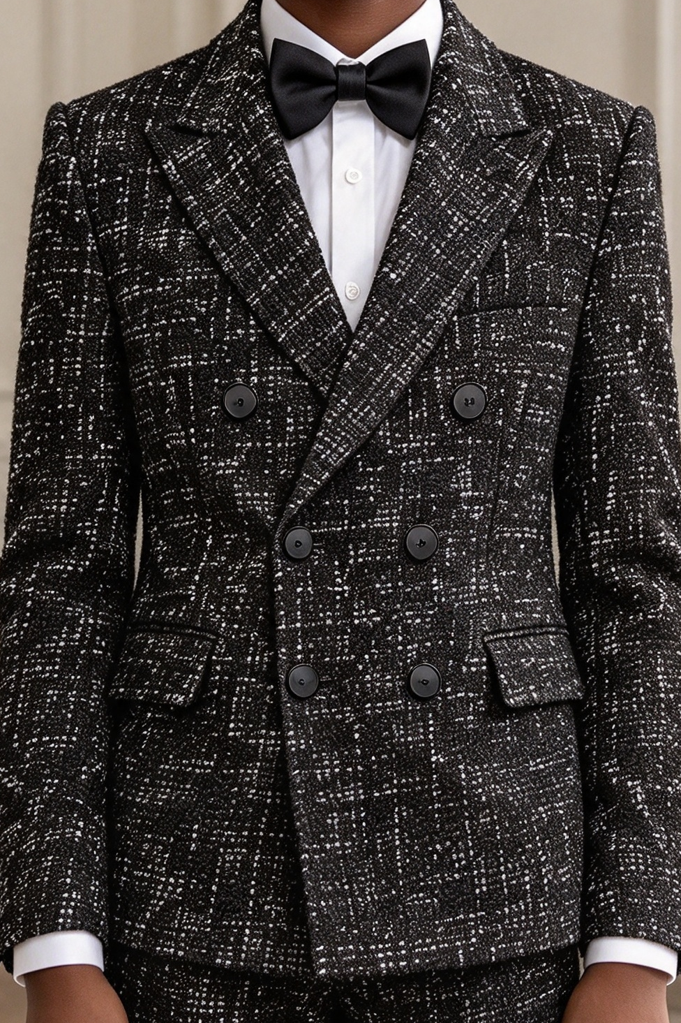 Black Tweed Double Breasted Boys Suit Formal 2-Piece Suit
