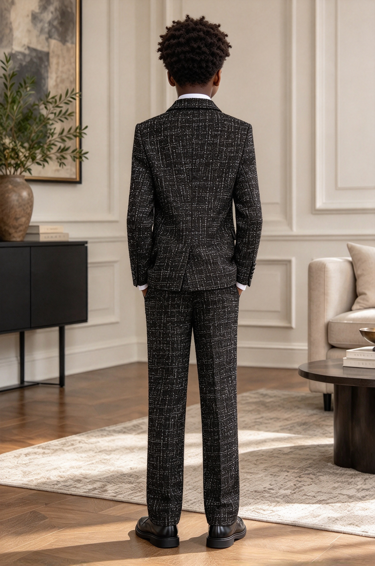 Black Tweed Double Breasted Boys Suit Formal 2-Piece Suit
