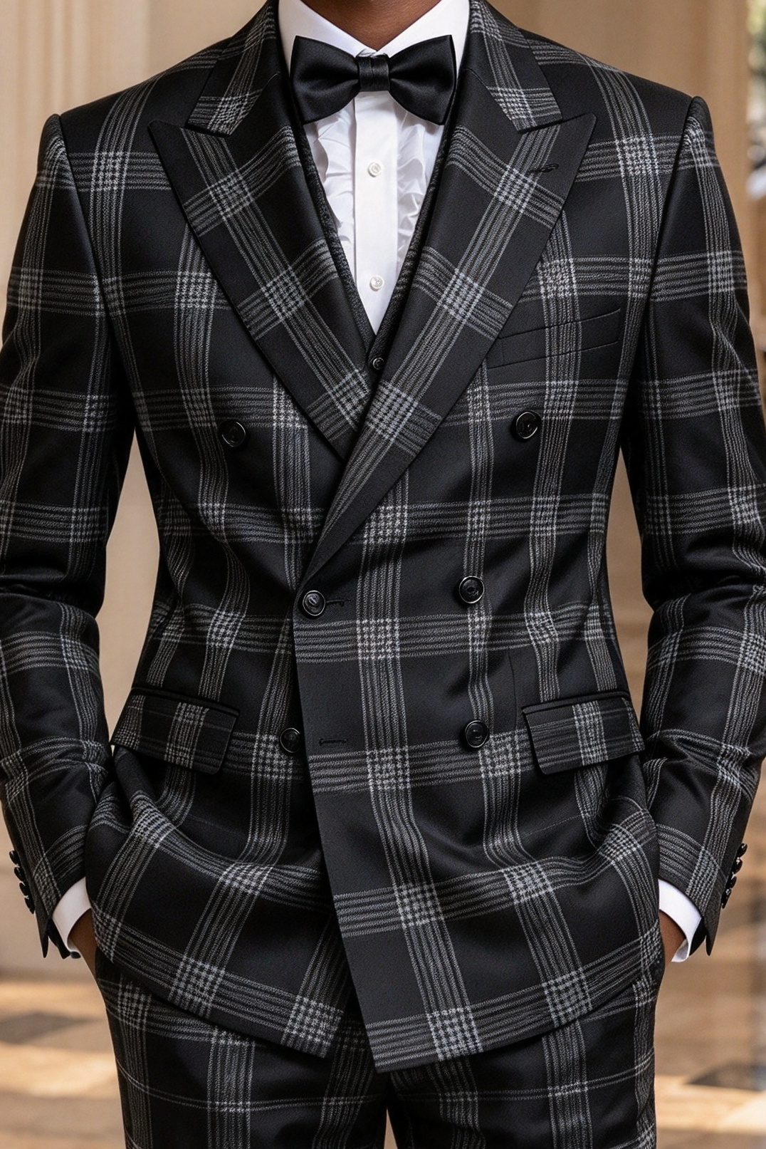 Black Plaid Double Breasted Boys Suit 2-Piece Suit