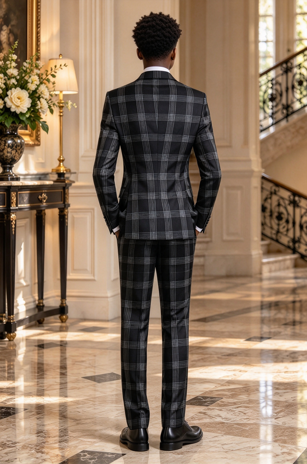 Black Plaid Double Breasted Boys Suit 2-Piece Suit