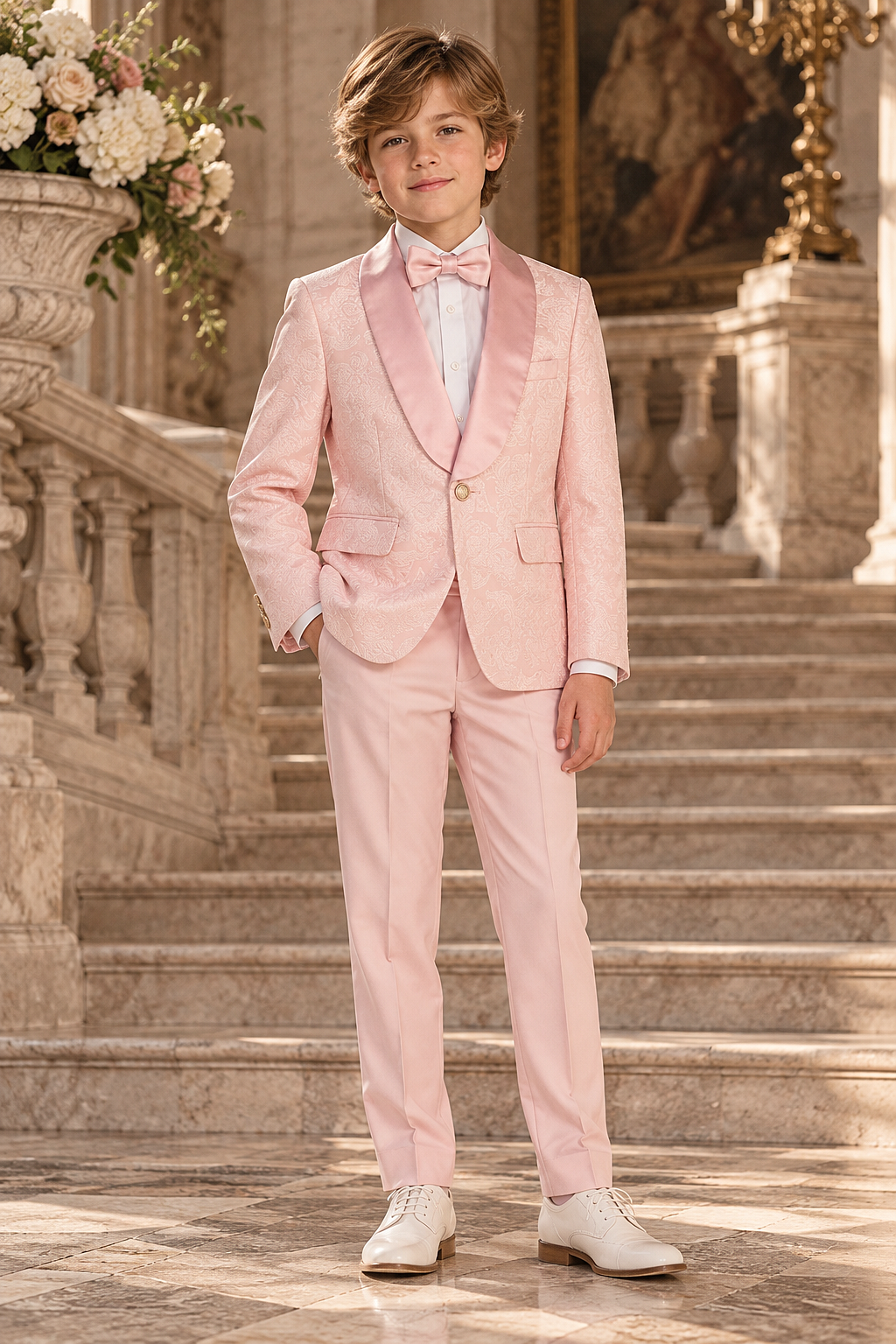 Pink Jacquard Single Breasted Boys Suit Formal 2-Piece Suit