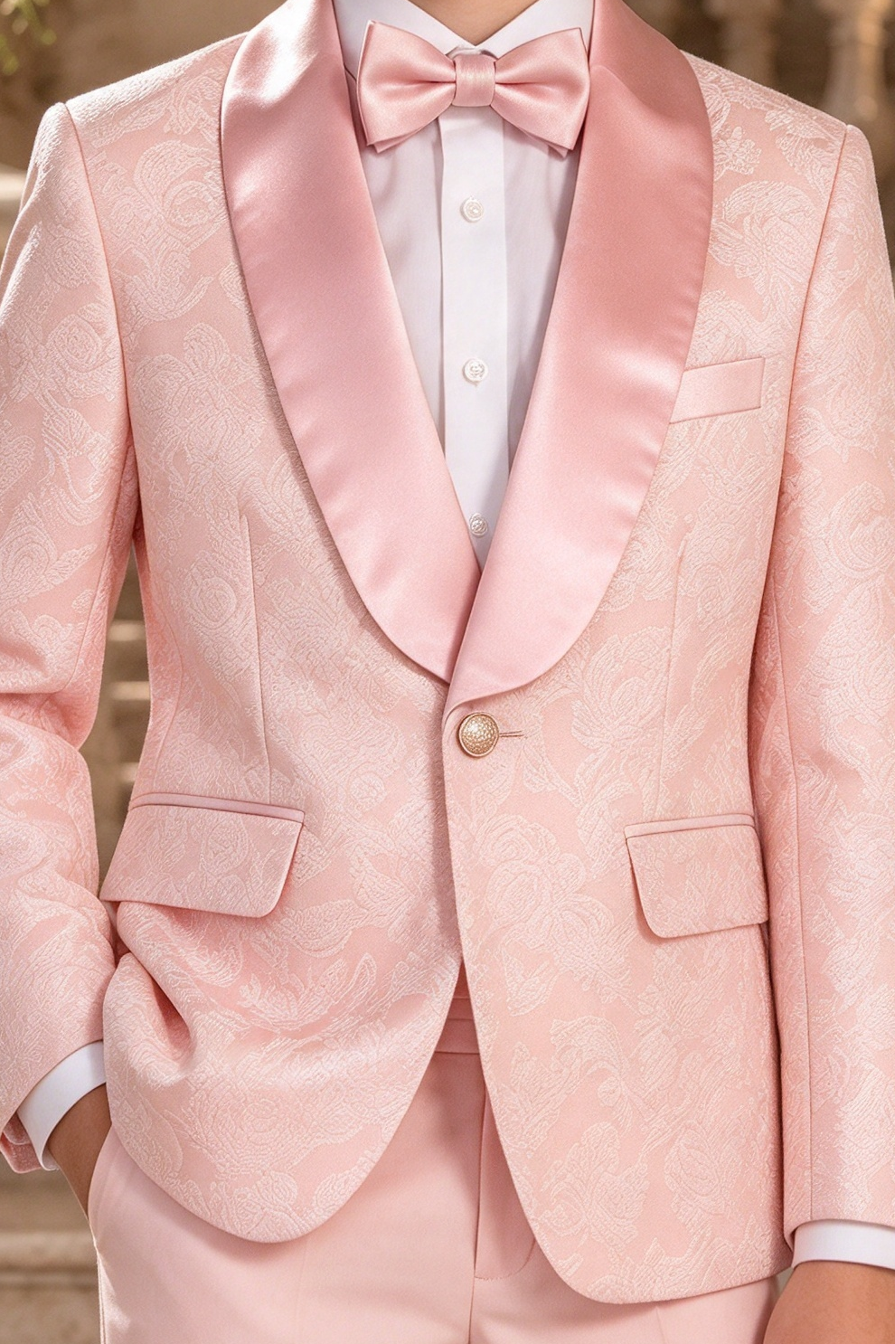 Pink Jacquard Single Breasted Boys Suit Formal 2-Piece Suit