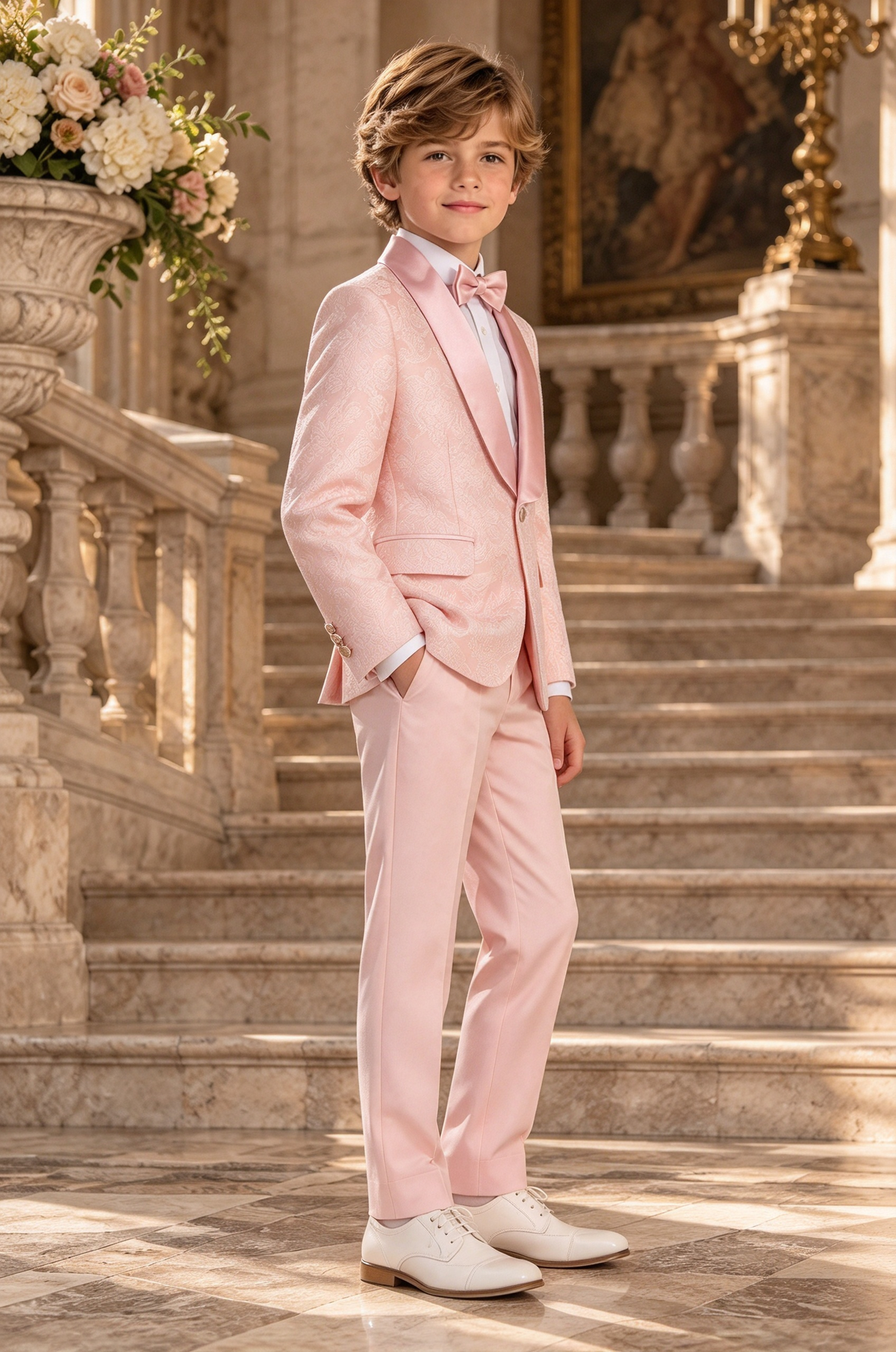Pink Jacquard Single Breasted Boys Suit Formal 2-Piece Suit