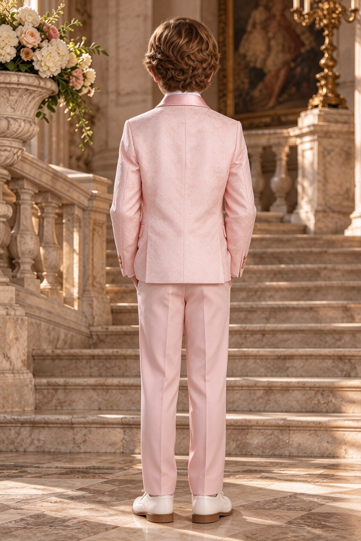 Pink Jacquard Single Breasted Boys Suit Formal 2-Piece Suit