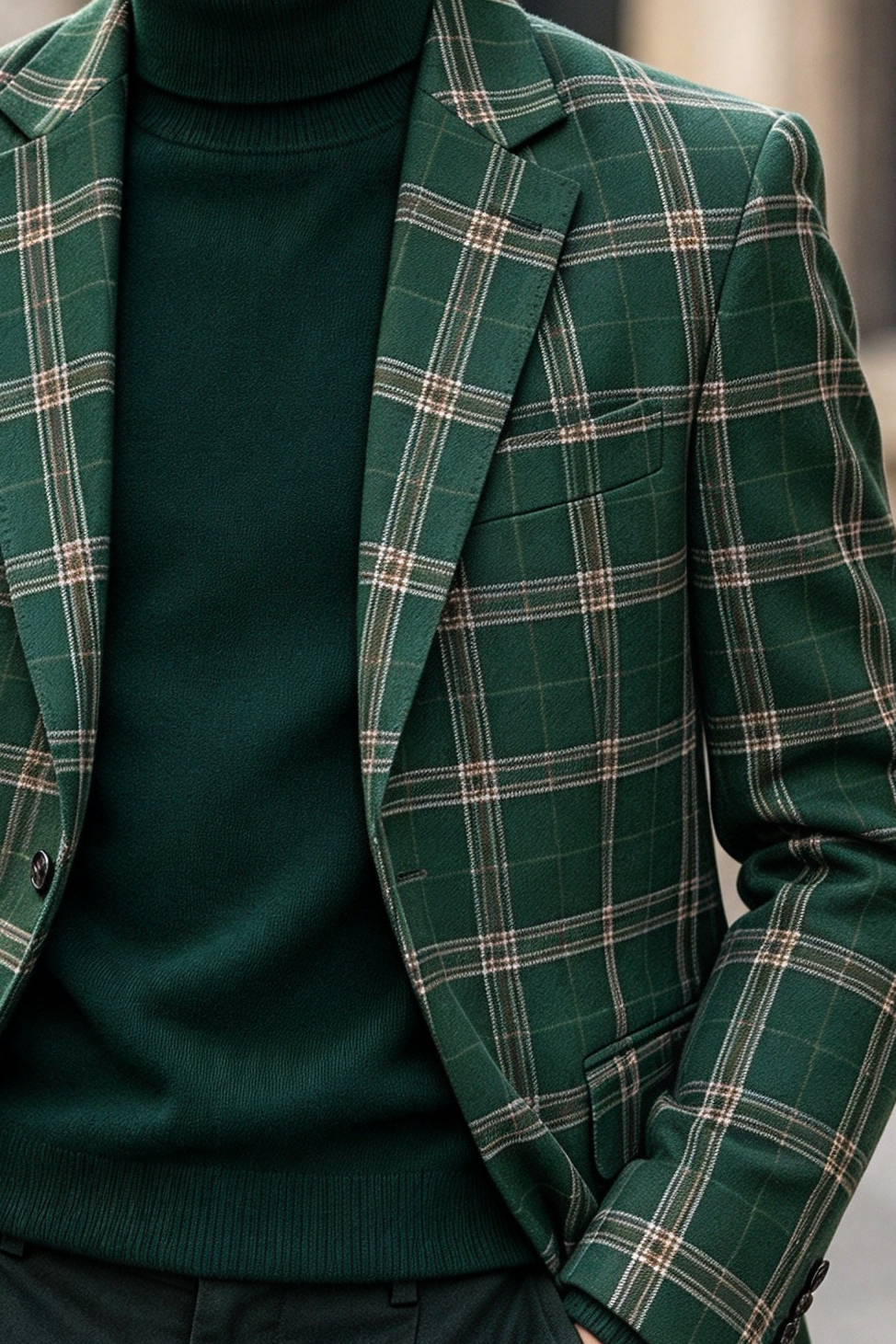Dark Green Plaid Boys Single Breasted Formal Blazer