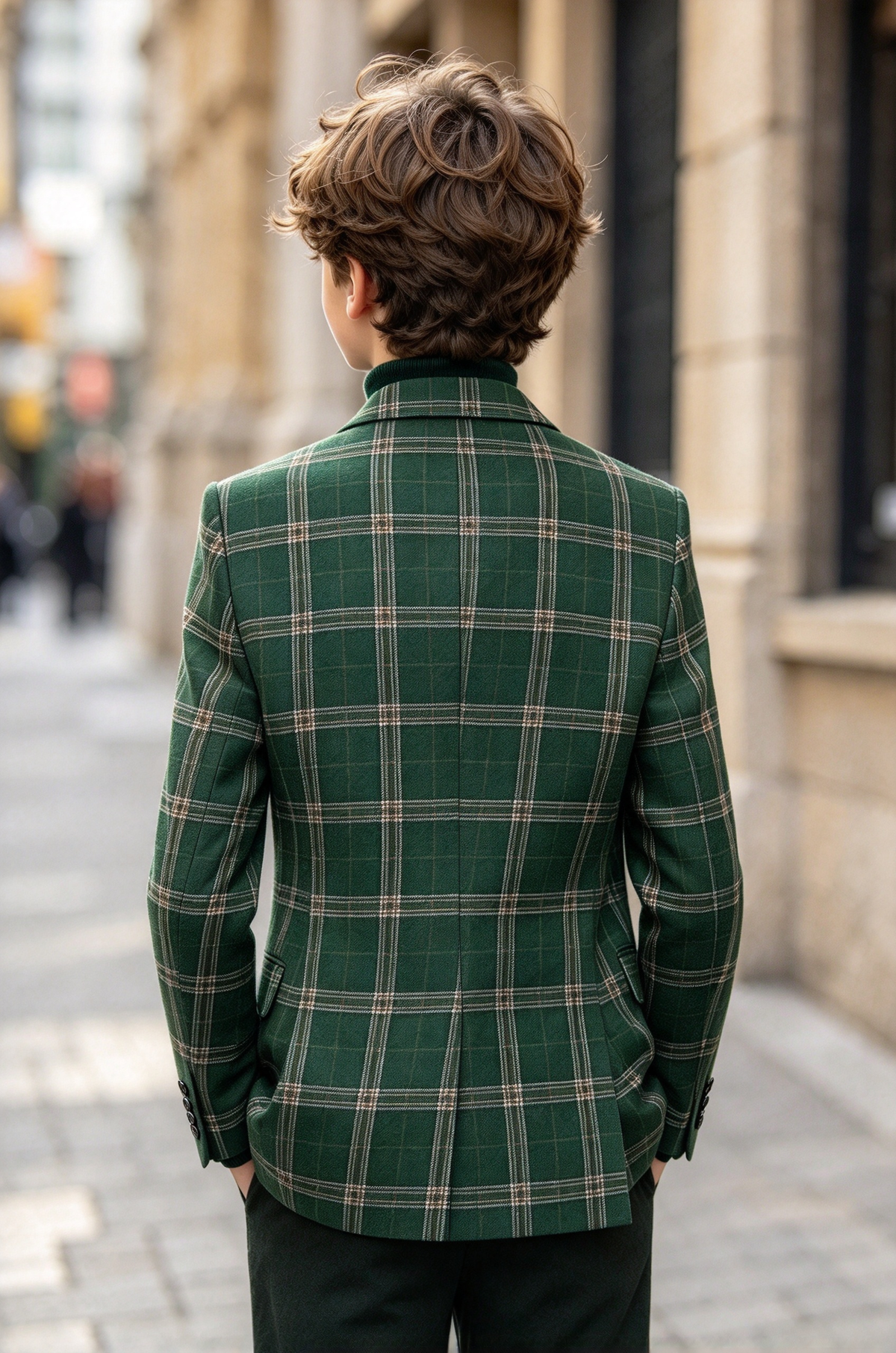 Dark Green Plaid Boys Single Breasted Formal Blazer