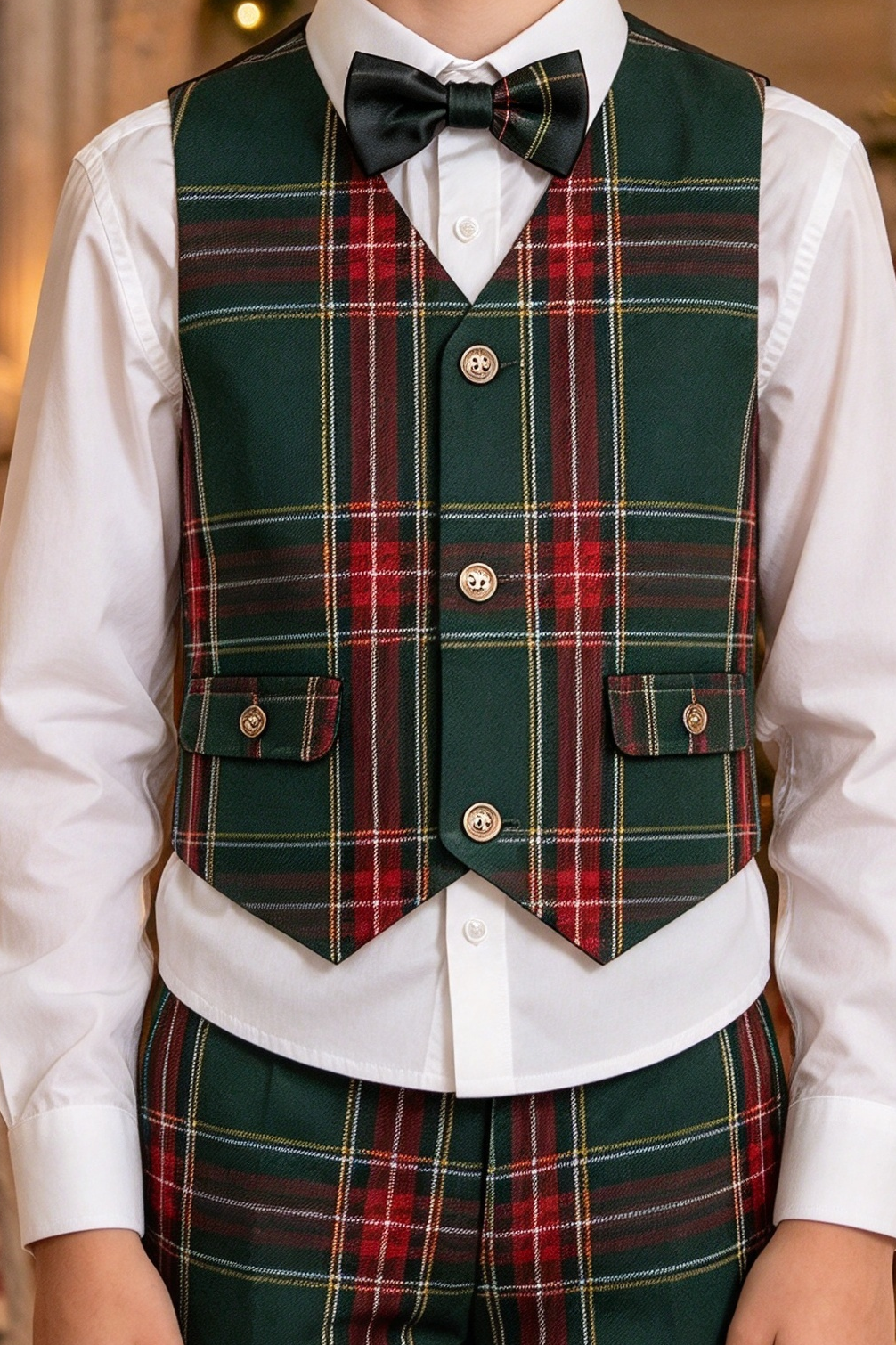 Green Tartan Boys Christmas Vest Suit 2 Piece Set